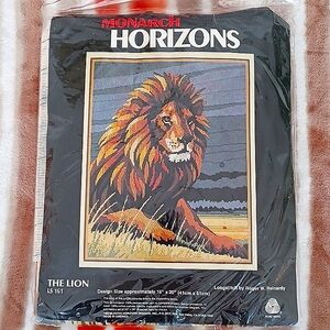 Vntg.NEW - MONARCH HORIZONS "The Lion" 16x20 Longstich Kit 100% Persian Wool